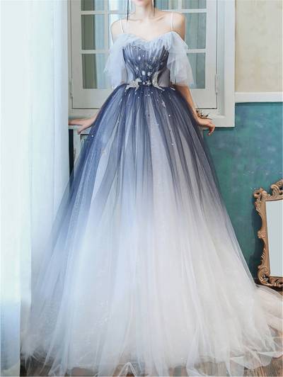 SP1956,Dreamy grey white tulle prom dresses spaghetti straps evening dress off the shoulder prom formal dresses