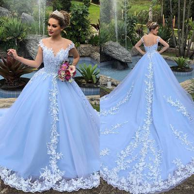 Gorgeous ball gown blue tulle prom dress, quinceanera dress with appliques - Thumbnail 1