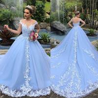 Gorgeous Ball Gown Blue Tulle Prom Dress, Quinceanera Dress with Appliques - Thumbnail 2