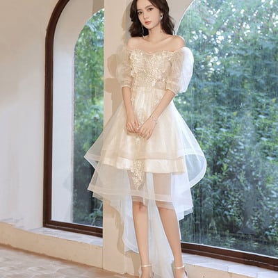 Champagne tulle lace short prom dress homecoming dress - Thumbnail 2