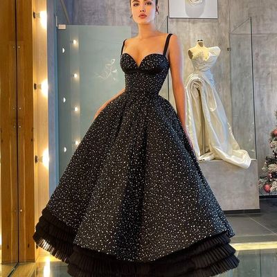 Stunning a line sweetheart sparkly tulle black prom dresses - Thumbnail 2