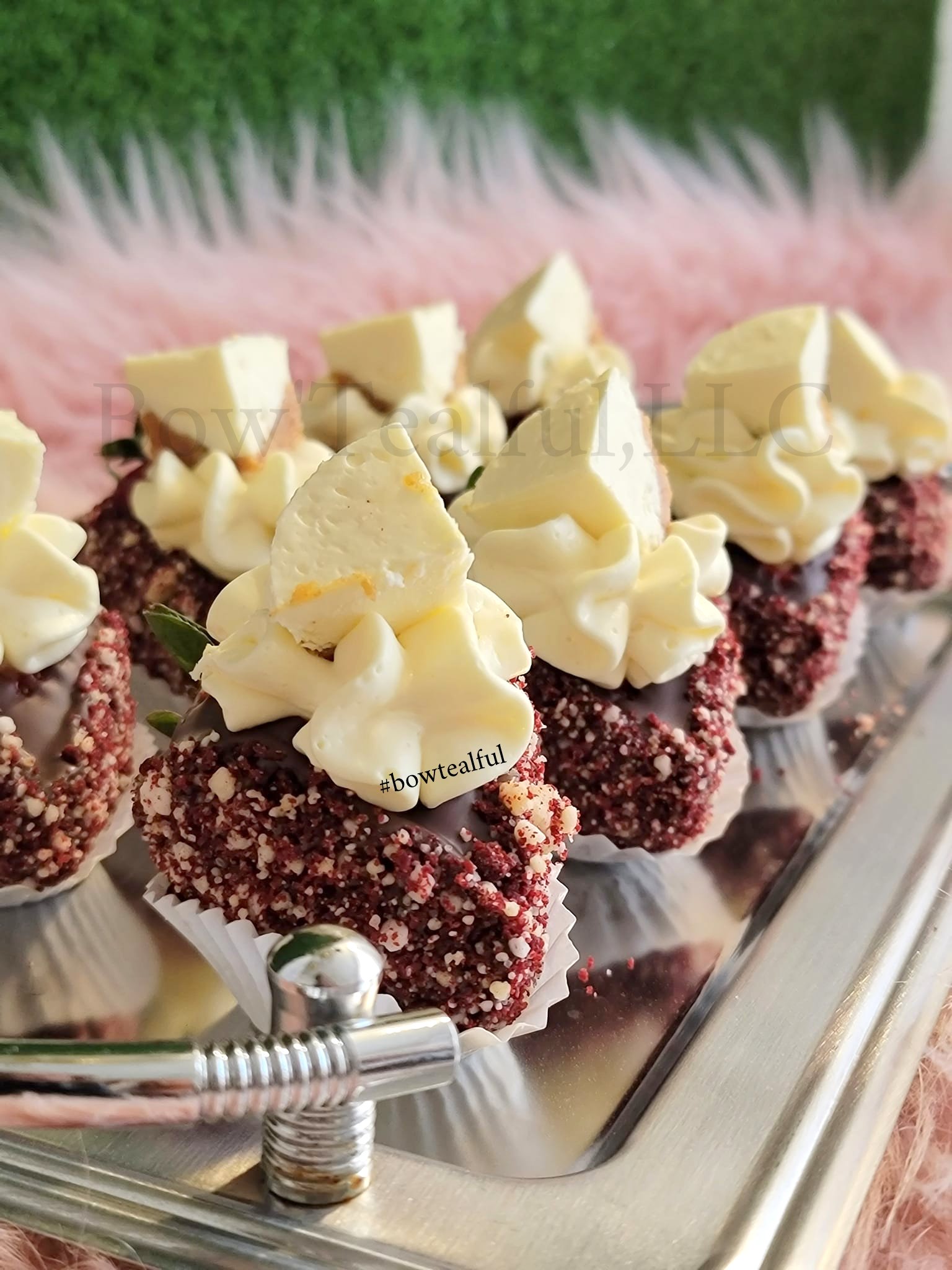 Red Velvet Chocolate Dipped Strawberry Cheesecake Bites