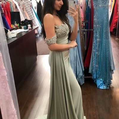 Sexy mermaid one shoulder sage green prom dress with beading - Thumbnail 2