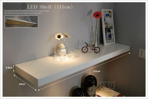 IVORY Color 42x21cm FLOATING WOODEN SHELF UNIT INVISIBLE WALL MOUNTED LED SHELF
