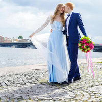 Sky Blue ALine Wedding Dresses Lace Sheer Long Sleeve Bridal Gowns,1283 - Thumbnail 1