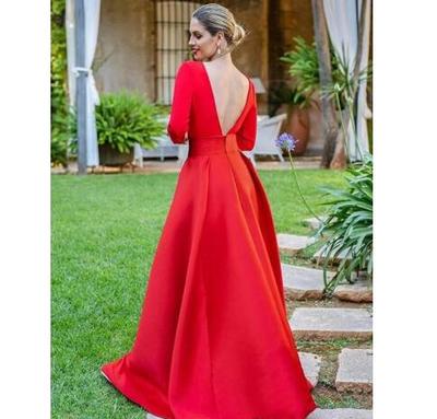 Elegant Red Satin Jumpsuits Evening Dresses Floor Length Prom Dress Custom Long Sleeves Backless Party Formal Gown robe de soiree,1286