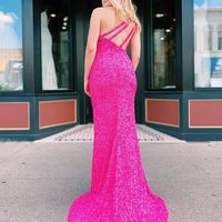 Hot Pink Memraid One Shoulder Sequins Prom Dress - Thumbnail 1