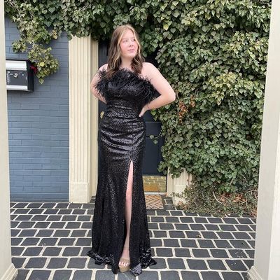 Sparkly mermaid ostrich feather black sequins long prom dress - Thumbnail 2