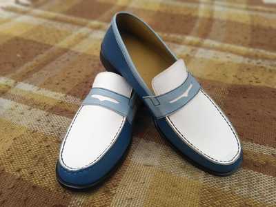 New Handmade Men's Two Tone Penny Loafer Moccasin Shoes