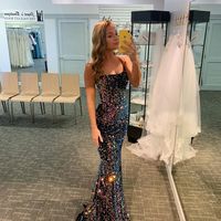 Stunning Mermaid Scoop Neck Spaghetti Straps Sequins Long Prom Dresses - Thumbnail 1