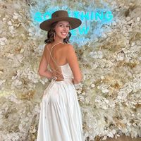 Cute A Line Cowl Neck Spaghetti Straps White Silk Satin Long Prom Dresses with Slit - Thumbnail 3