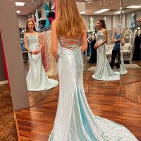 Cute Mermaid Cowl Neck Mint Silk Satin Long Prom Dress - Thumbnail 2