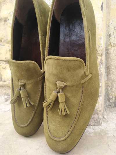 New Edition Olive Tassels Loafer Suede Shoes Made On Order
