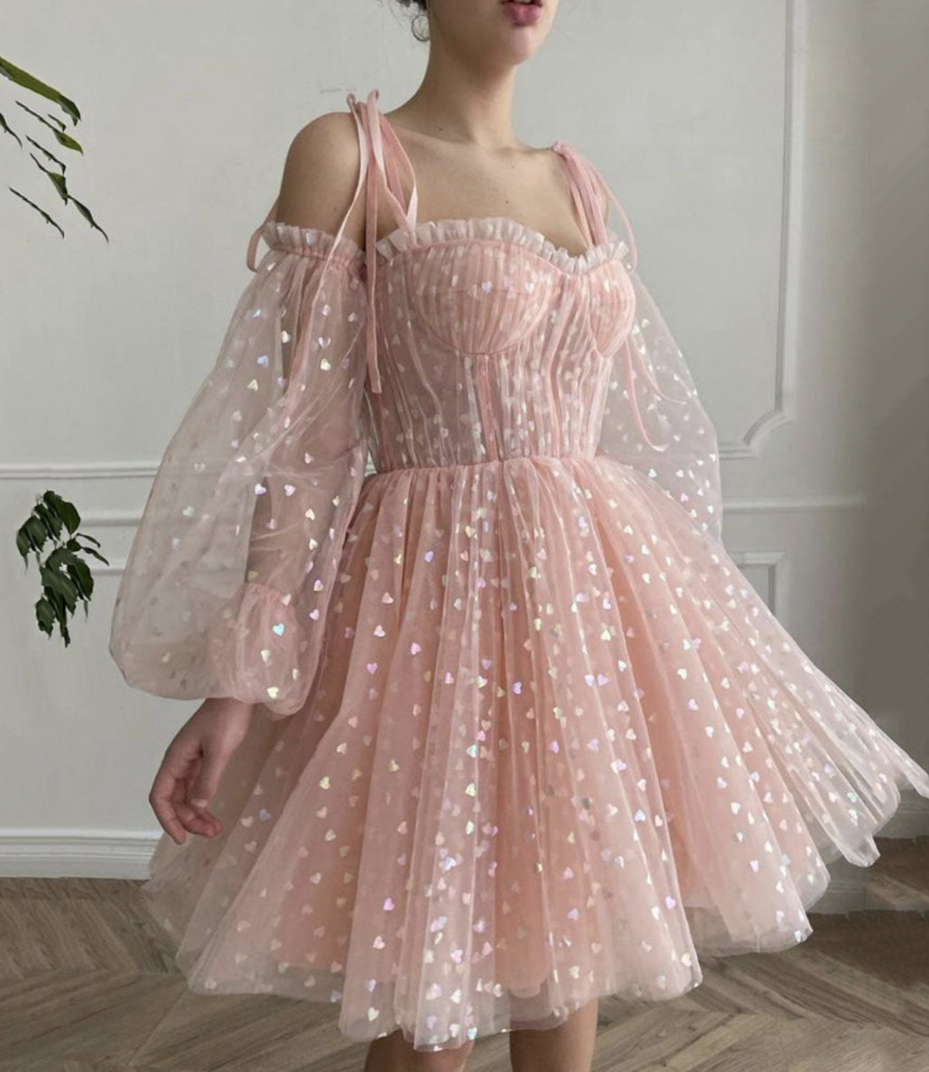 Pink tulle short prom dress A line homecoming dress