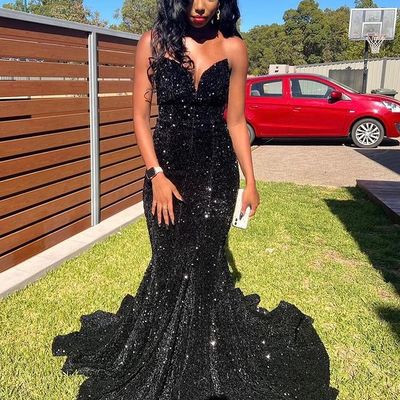 Sexy sparkly mermaid black sequins long prom dress - Thumbnail 1