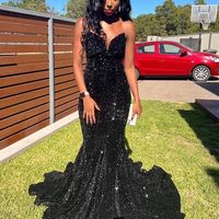 Sexy Sparkly Mermaid Black Sequins Long Prom Dress - Thumbnail 1