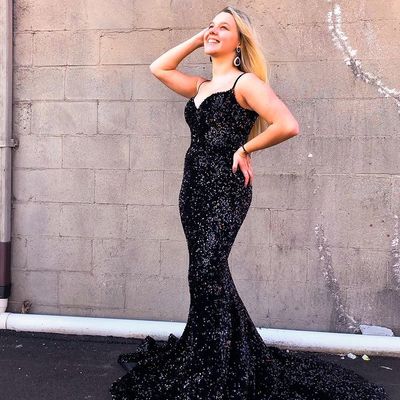 Charming black sequins mermaid prom dress - Thumbnail 1
