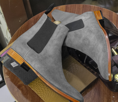 Handmade Gray Chelsea Boots, Gray Chelsea Boots, Men Chelsea Boots