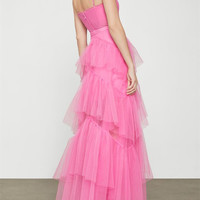 Fairy Pink Tiered Tulle Prom Dresses with Straps - Thumbnail 2