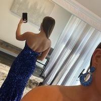 Sparkly Mermaid Strapless Royal Blue Sequins Long Prom Dress - Thumbnail 2
