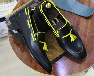 Handmade Men's Loafer Shoes, Men's Plain Black leather Formal Loafer Shoes