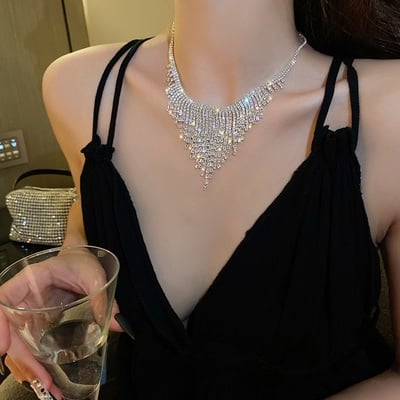 Tassel collarbone luxury women fashion european flashy diamond sparkling necklace - Thumbnail 3