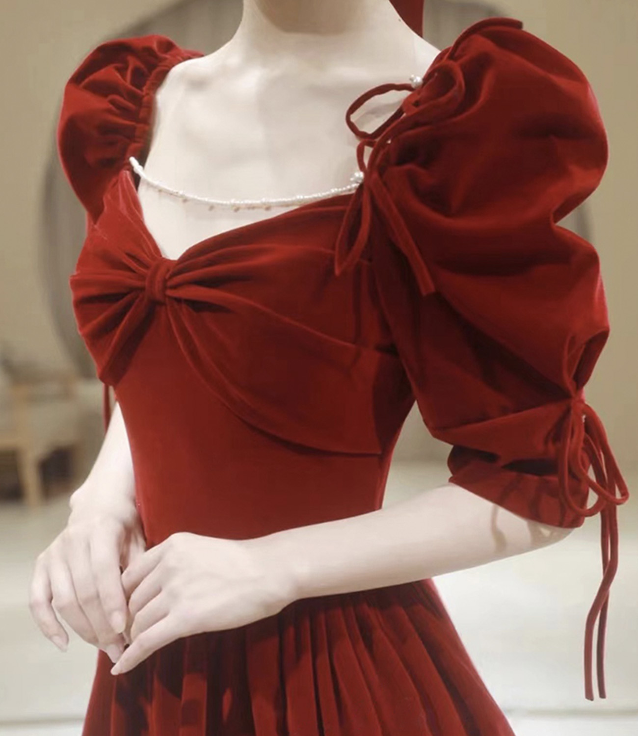 Red vlvet long A line prom dress red evening dress