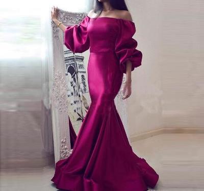 Elegant Long Sleeves Prom Dresses With Off The Shoulder Satin Floor Length Mermaid Evening Gowns Custom Made African Women Party Dress