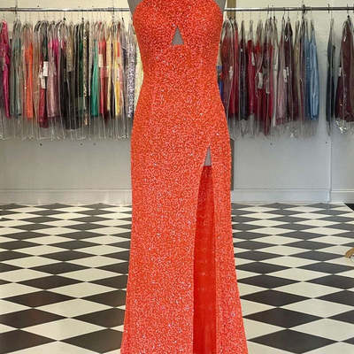 Stunning cross back mermaid sparkly prom dress with high slit - Thumbnail 3