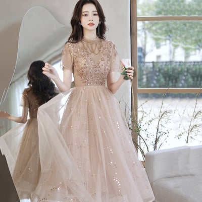 Cute tulle beads short prom dress a line party dress - Thumbnail 1