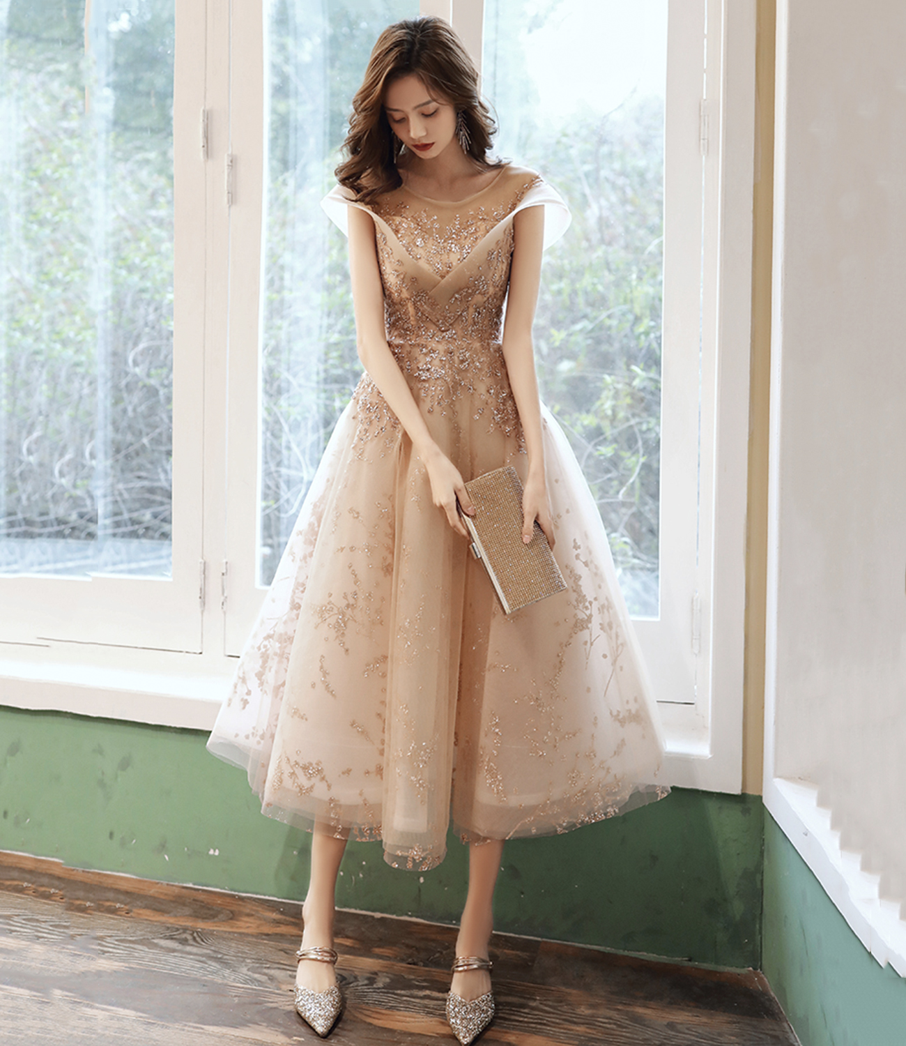 Cute tulle sequins short prom dress homecoming dress