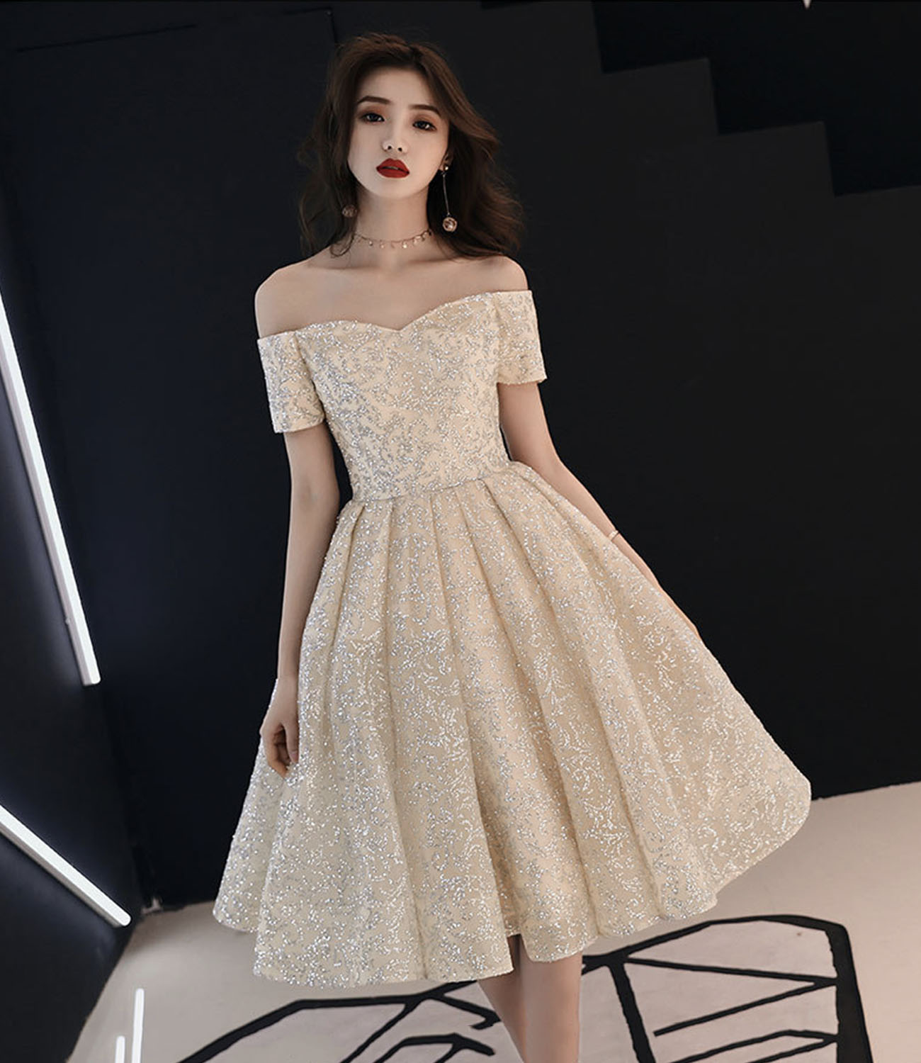 Cute tulle sequins short prom dress homecoming dress