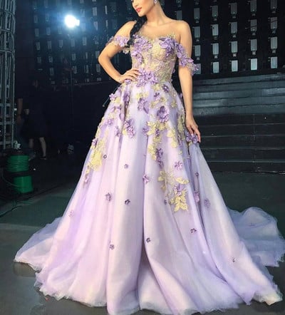 SP1973,Gorgeous light purple prom dresses,off the shoulder evening dress,a-line prom dress,applique tulle prom dresses