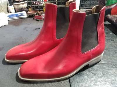 New Men's Handmade Leather Red Chelsea Boot