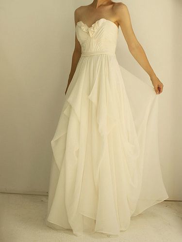 White Chiffon A-Line Beach Wedding Dresses with Ruffled Skirt,1304
