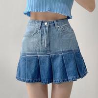 Vintage Heart Fringed Denim Pleated Skirt - Thumbnail 1
