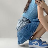 Vintage Heart Fringed Denim Pleated Skirt - Thumbnail 3