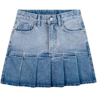 Vintage Heart Fringed Denim Pleated Skirt - Thumbnail 4