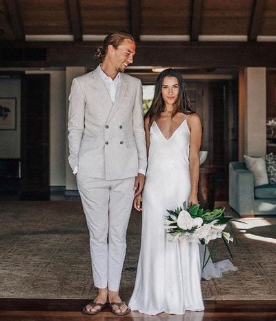 Gorgeous Sheath V Neck Spaghetti Straps White Satin Wedding Dresses,1316