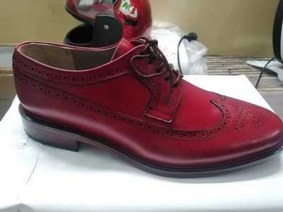 Men's Hand Stitch Red Wingtip Style Brogue Lace Up Formal Wear Shoes