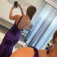 Sparkly Mermaid One Shoulder Dark Purple Sequins Long Prom Dresses with Slit, Evening Dresses - Thumbnail 2