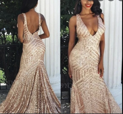 Sparkly V Neck Prom Dresses Mermaid