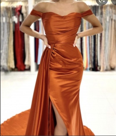 Orange Prom Dresses off Shoulder Slit