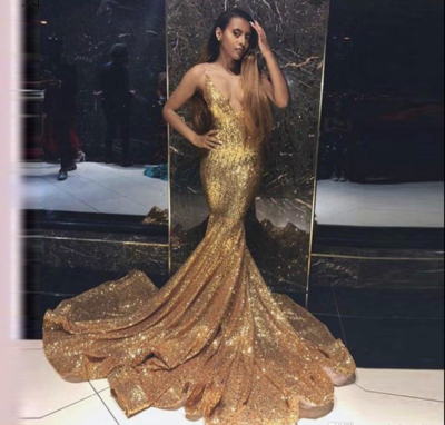 Gold Spaghetti Straps Prom Dresses Sleeveless