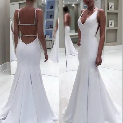 White prom dresses mermaid with beaded - Thumbnail 3