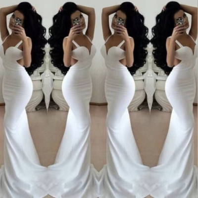 Straps Prom Dresses Mermaid White