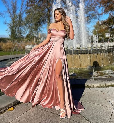 Cute A Line Sweetheart Blush Pink Long Prom Dresses with Slit
