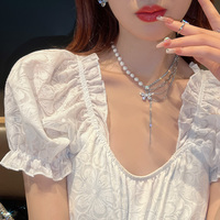 Luxury Pretty Girl Spring Breeze Butterfly Four Chains Tassel Pendant Necklace - Thumbnail 2