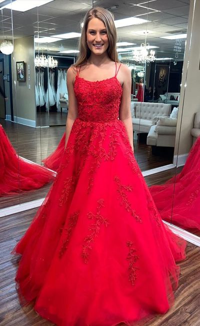 SP2016,Charming red lace prom dresses,tulle applique evening dress,tulle formal party dresses