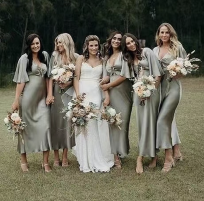 Ankle Length Bridesmaid Dresses with Short Sleeves